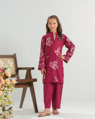 Sprinkles Stitched 2 Piece Summer Co Ord Sets Kids Collection'2025-Burgundy Rose Radiance - 2pcs - Embroidered