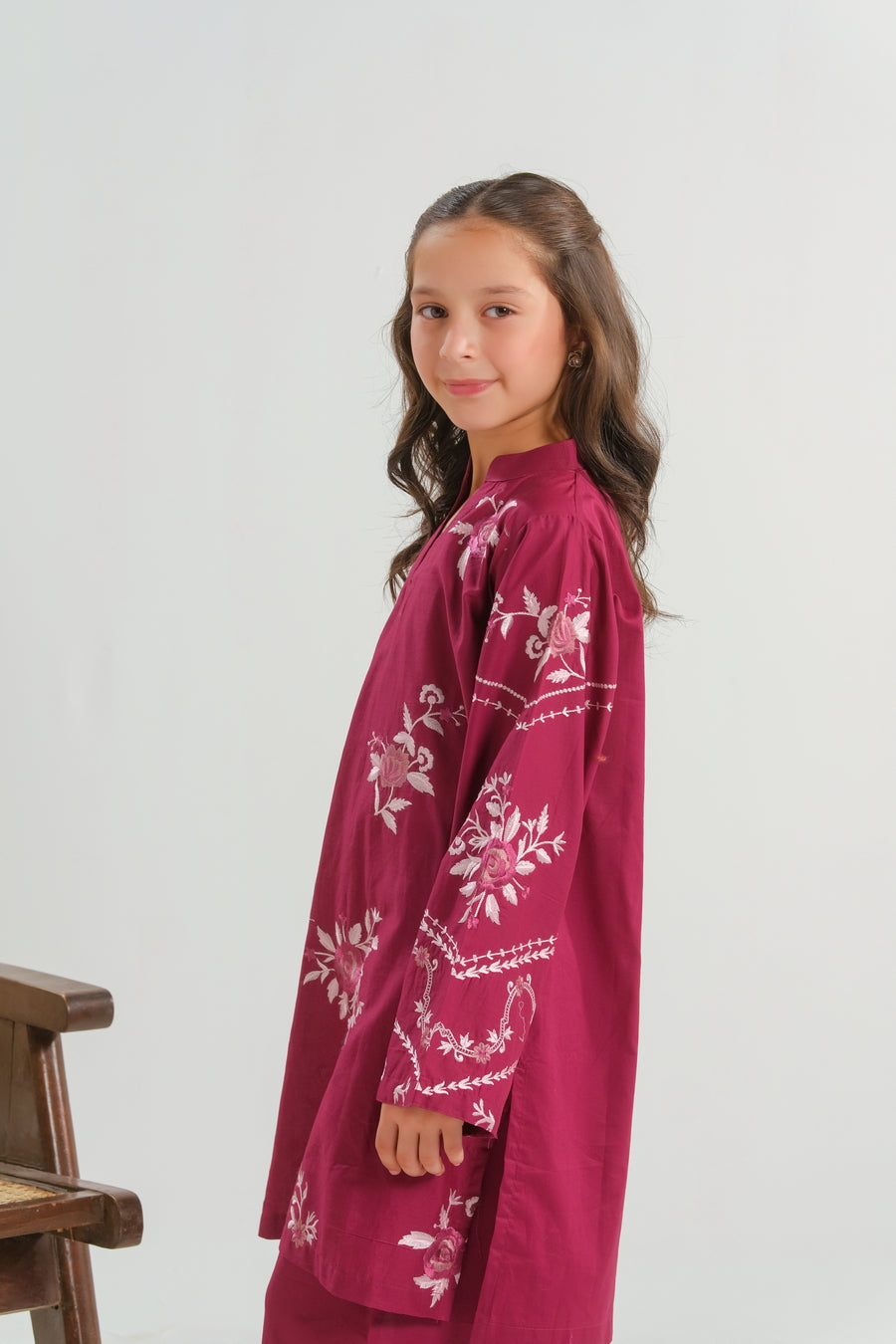 Sprinkles Stitched 2 Piece Summer Co Ord Sets Kids Collection'2025-Burgundy Rose Radiance - 2pcs - Embroidered