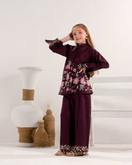 Sprinkles Stitched 2 Piece Summer Co Ord Sets Kids Collection'2025-Plum Petal Grace - 2pcs - Embroidered