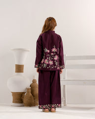 Sprinkles Stitched 2 Piece Summer Co Ord Sets Kids Collection'2025-Plum Petal Grace - 2pcs - Embroidered