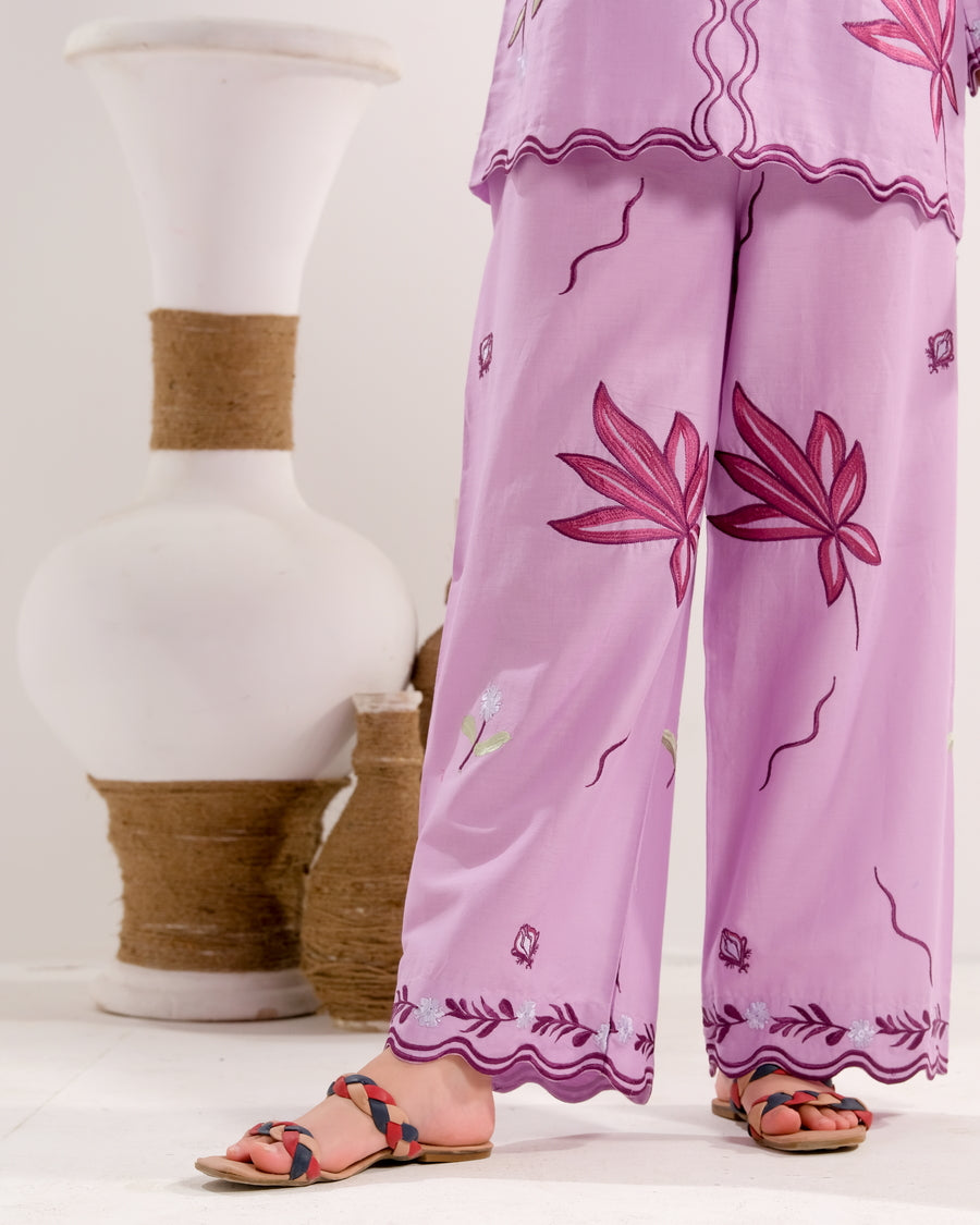 Sprinkles Stitched 2 Piece Summer Co Ord Sets Kids Collection'2025-Lavender Bloom Charm - 2pcs - Embroidered