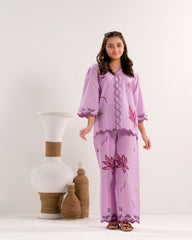Sprinkles Stitched 2 Piece Summer Co Ord Sets Kids Collection'2025-Lavender Bloom Charm - 2pcs - Embroidered