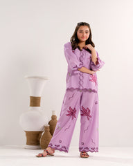Sprinkles Stitched 2 Piece Summer Co Ord Sets Kids Collection'2025-Lavender Bloom Charm - 2pcs - Embroidered