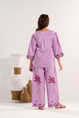 Sprinkles Stitched 2 Piece Summer Co Ord Sets Kids Collection'2025-Lavender Bloom Charm - 2pcs - Embroidered