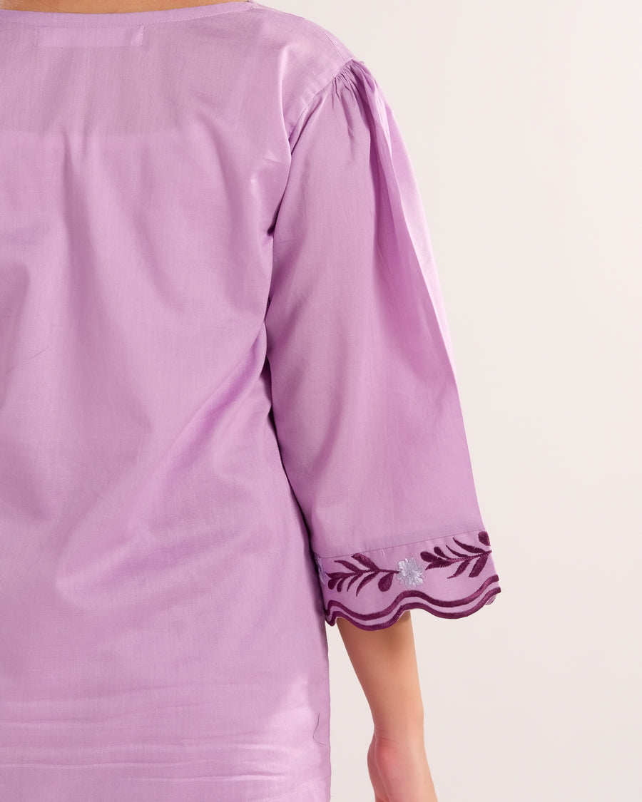 Sprinkles Stitched 2 Piece Summer Co Ord Sets Kids Collection'2025-Lavender Bloom Charm - 2pcs - Embroidered