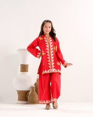 Sprinkles Stitched 2 Piece Summer Co Ord Sets Kids Collection'2025-Crimson Vine White - 2pcs - Embroidered