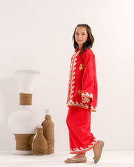 Sprinkles Stitched 2 Piece Summer Co Ord Sets Kids Collection'2025-Crimson Vine White - 2pcs - Embroidered