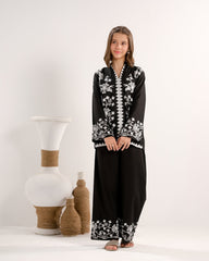 Sprinkles Stitched 2 Piece Summer Co Ord Sets Kids Collection'2025-Midnight Vine Black - 2pcs - Embroidered