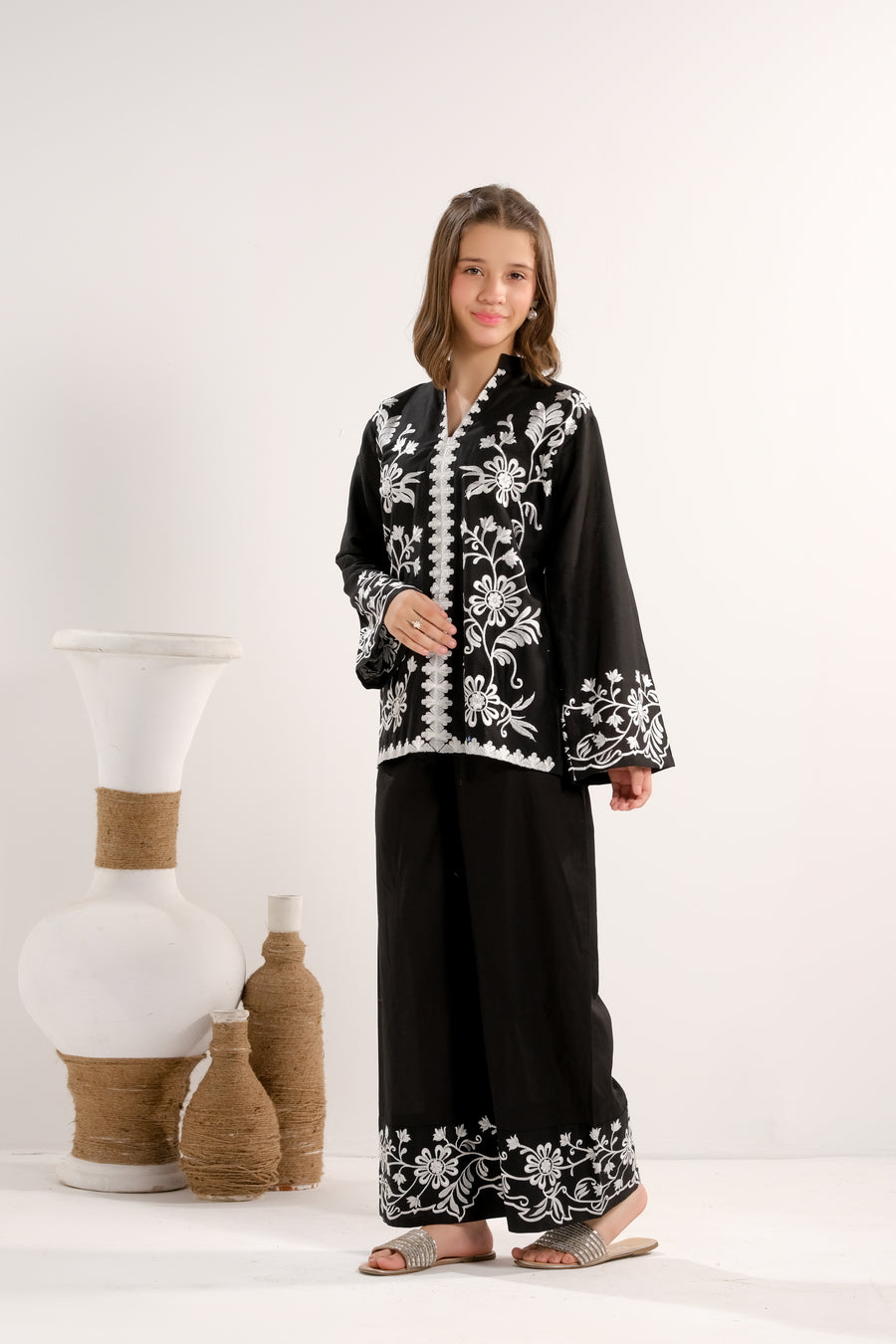 Sprinkles Stitched 2 Piece Summer Co Ord Sets Kids Collection'2025-Midnight Vine Black - 2pcs - Embroidered