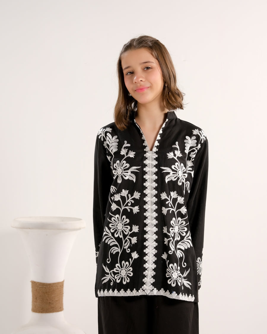 Sprinkles Stitched 2 Piece Summer Co Ord Sets Kids Collection'2025-Midnight Vine Black - 2pcs - Embroidered