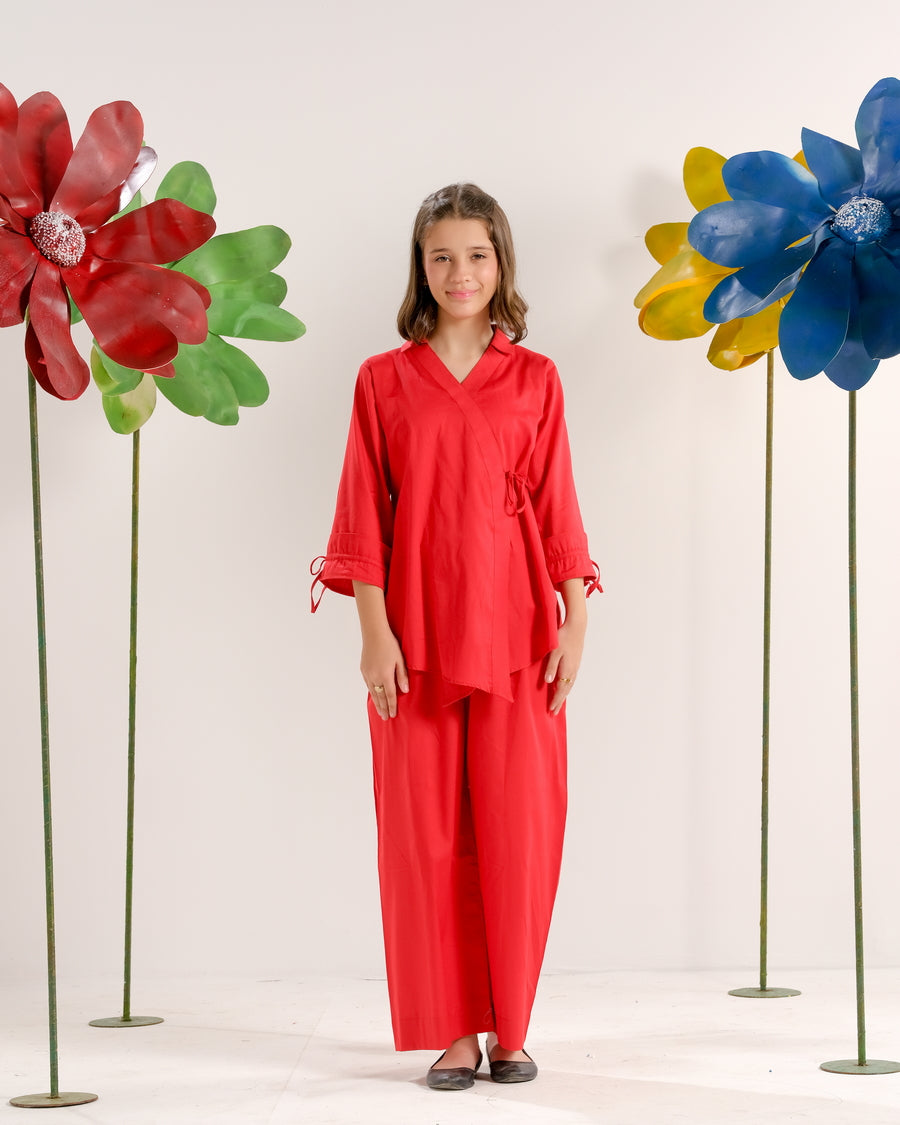 Sprinkles Stitched 2 Piece Summer Co Ord Sets Kids Collection'2025-Red Crimson Classic - Co-ord Set