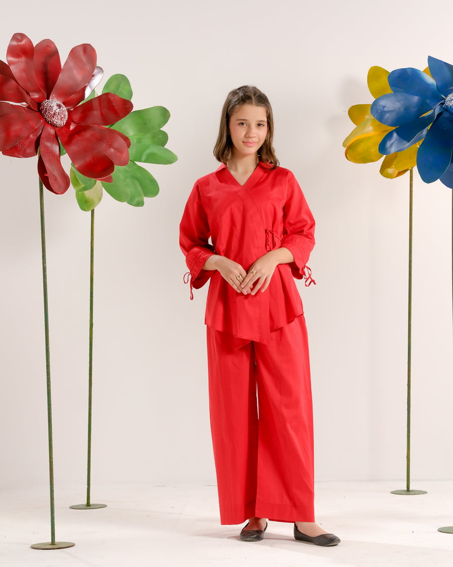 Sprinkles Stitched 2 Piece Summer Co Ord Sets Kids Collection'2025-Red Crimson Classic - Co-ord Set