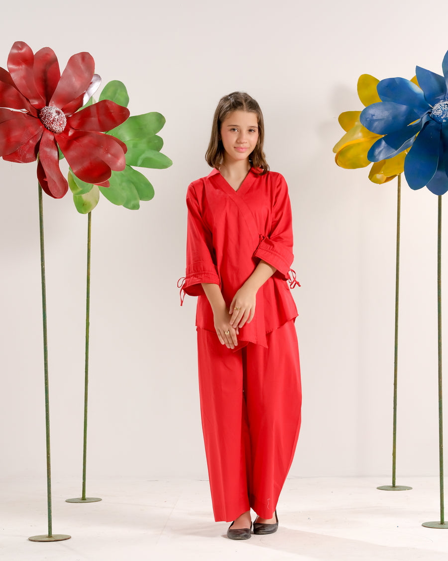 Sprinkles Stitched 2 Piece Summer Co Ord Sets Kids Collection'2025-Red Crimson Classic - Co-ord Set