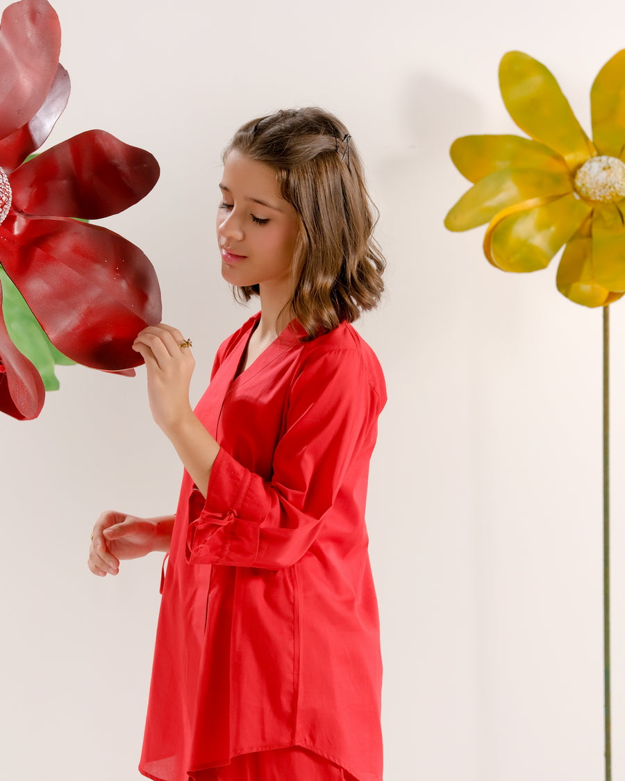 Sprinkles Stitched 2 Piece Summer Co Ord Sets Kids Collection'2025-Red Crimson Classic - Co-ord Set