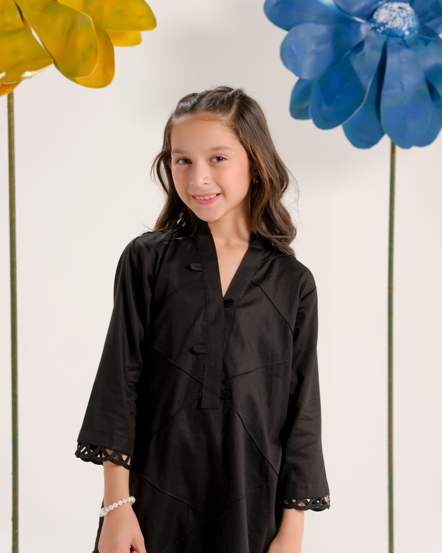 Sprinkles Stitched 2 Piece Summer Co Ord Sets Kids Collection'2025-Midnight Black - Co-ord Set