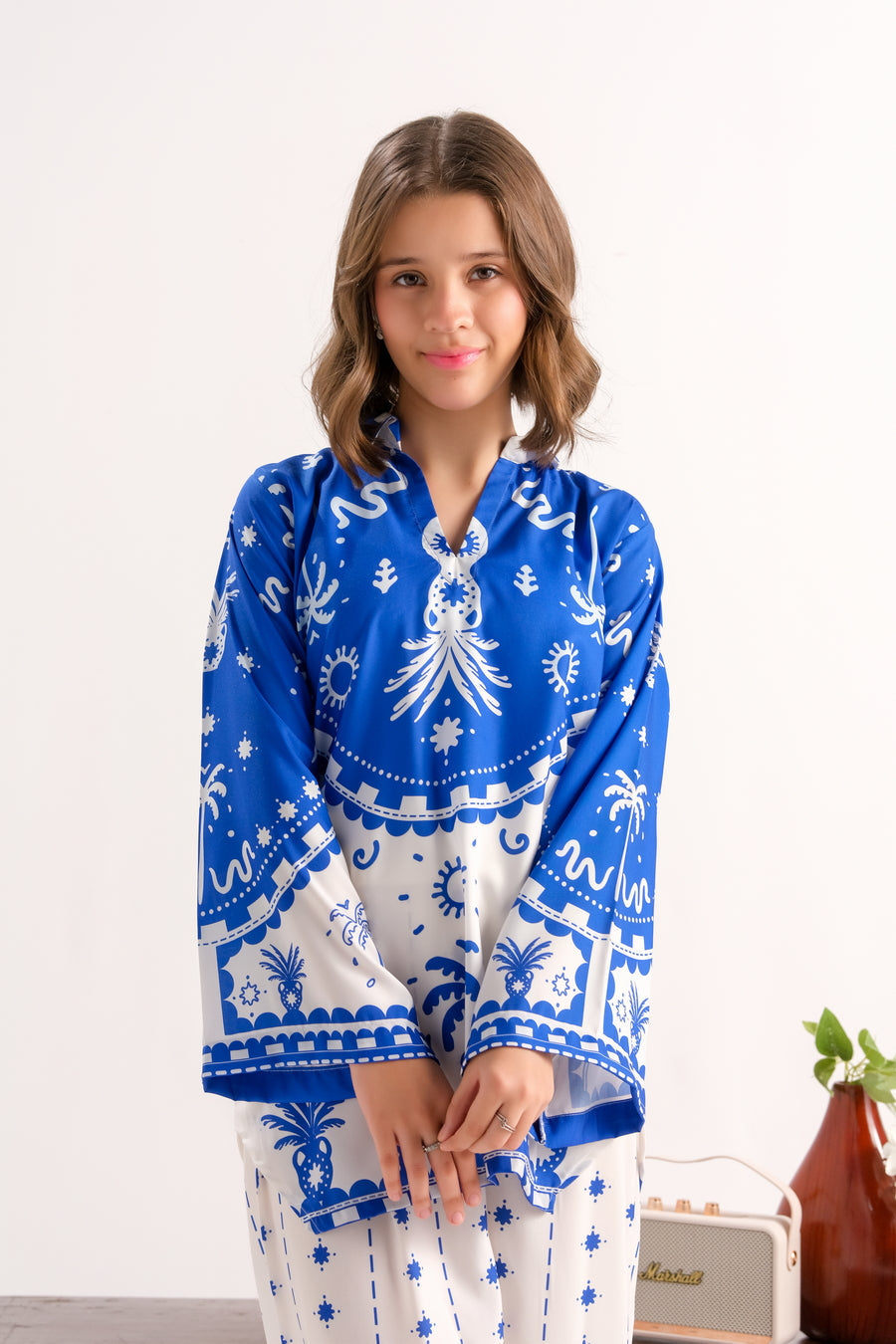 Sprinkles Stitched 2 Piece Summer Co Ord Sets Kids Collection'2025-Azure Palm Charm - 2pcs