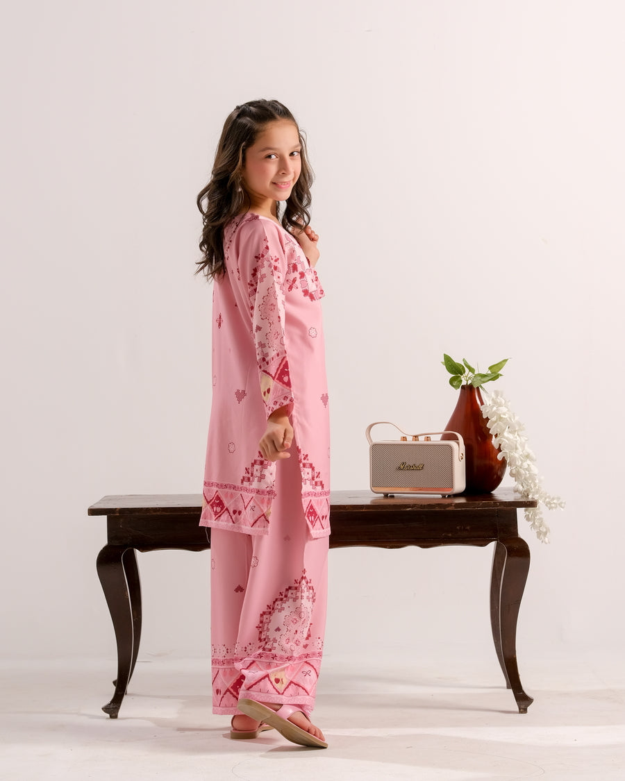 Sprinkles Stitched 2 Piece Summer Co Ord Sets Kids Collection'2025-Pink Mosaic Hearts - 2pcs