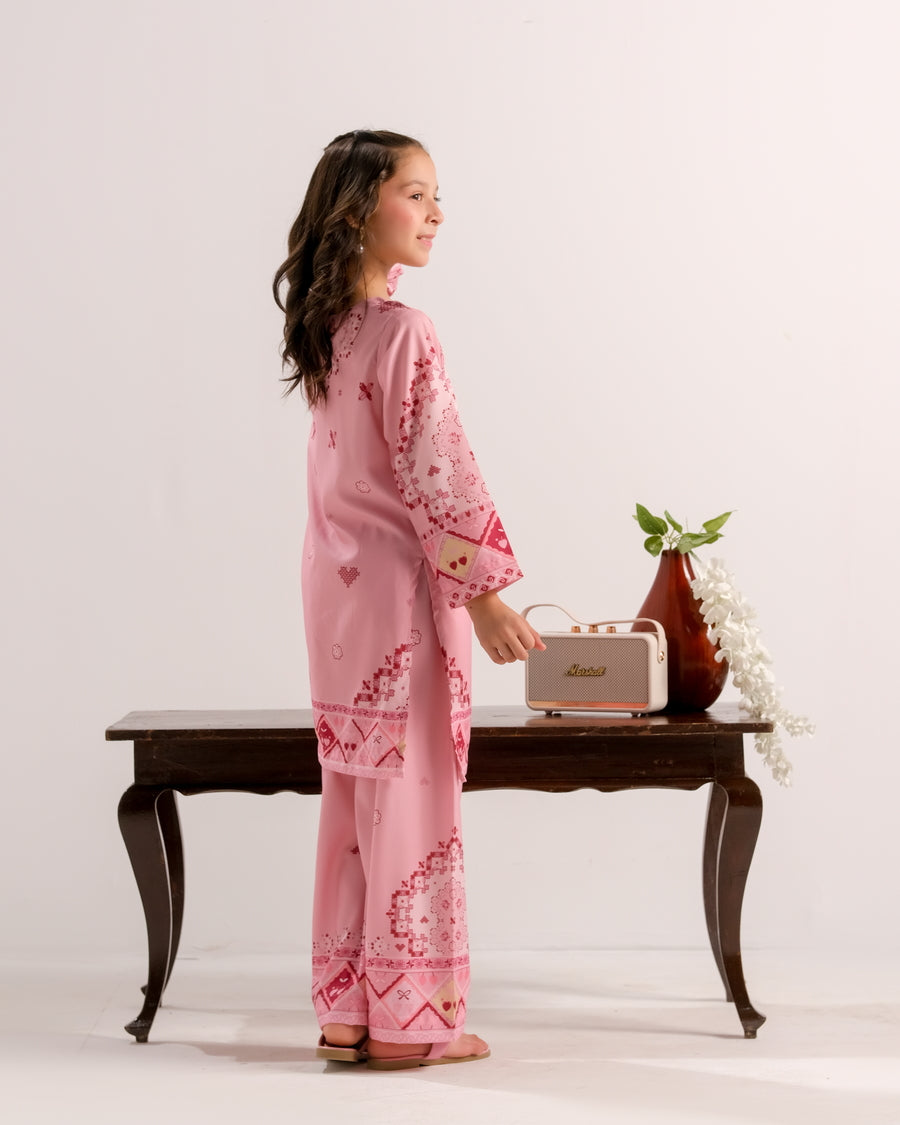 Sprinkles Stitched 2 Piece Summer Co Ord Sets Kids Collection'2025-Pink Mosaic Hearts - 2pcs