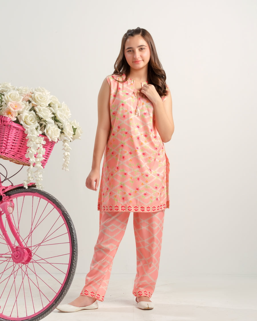 Sprinkles Stitched 2 Piece Summer Co Ord Sets Kids Collection'2025-Pink Pixel Charm - 2pcs