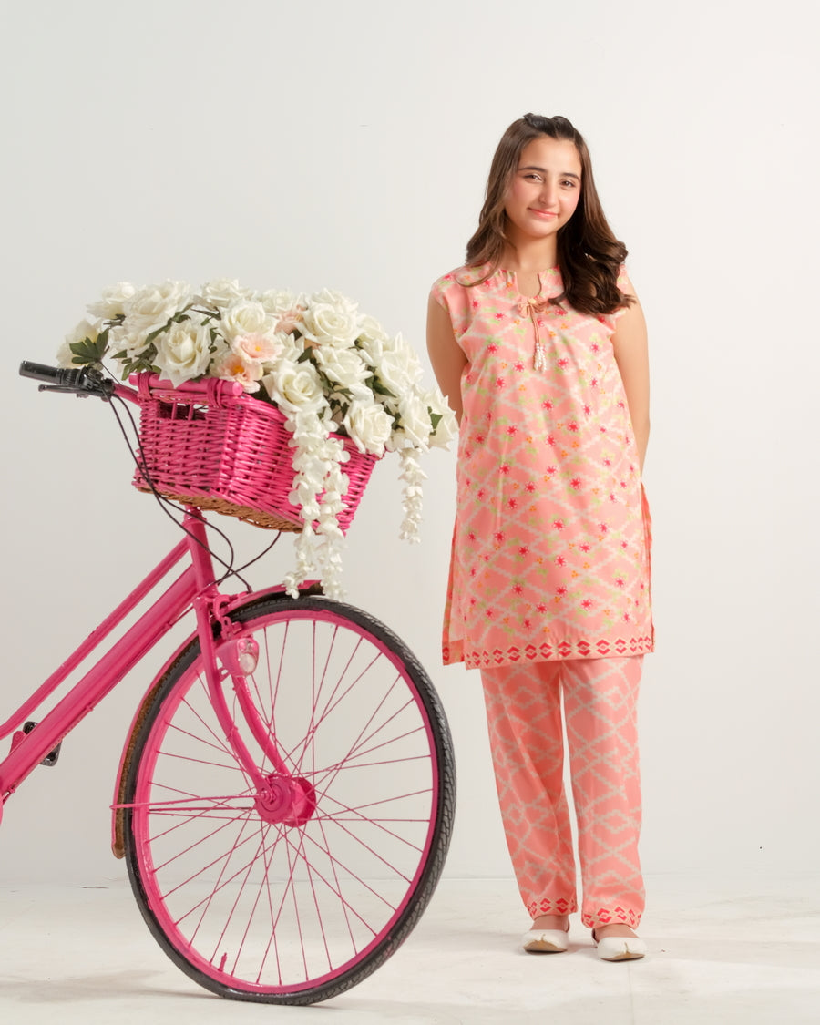 Sprinkles Stitched 2 Piece Summer Co Ord Sets Kids Collection'2025-Pink Pixel Charm - 2pcs