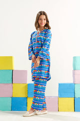 Sprinkles Stitched 2 Piece Summer Co Ord Sets Kids Collection'2025-Azure Carnival Bloom - 2pcs
