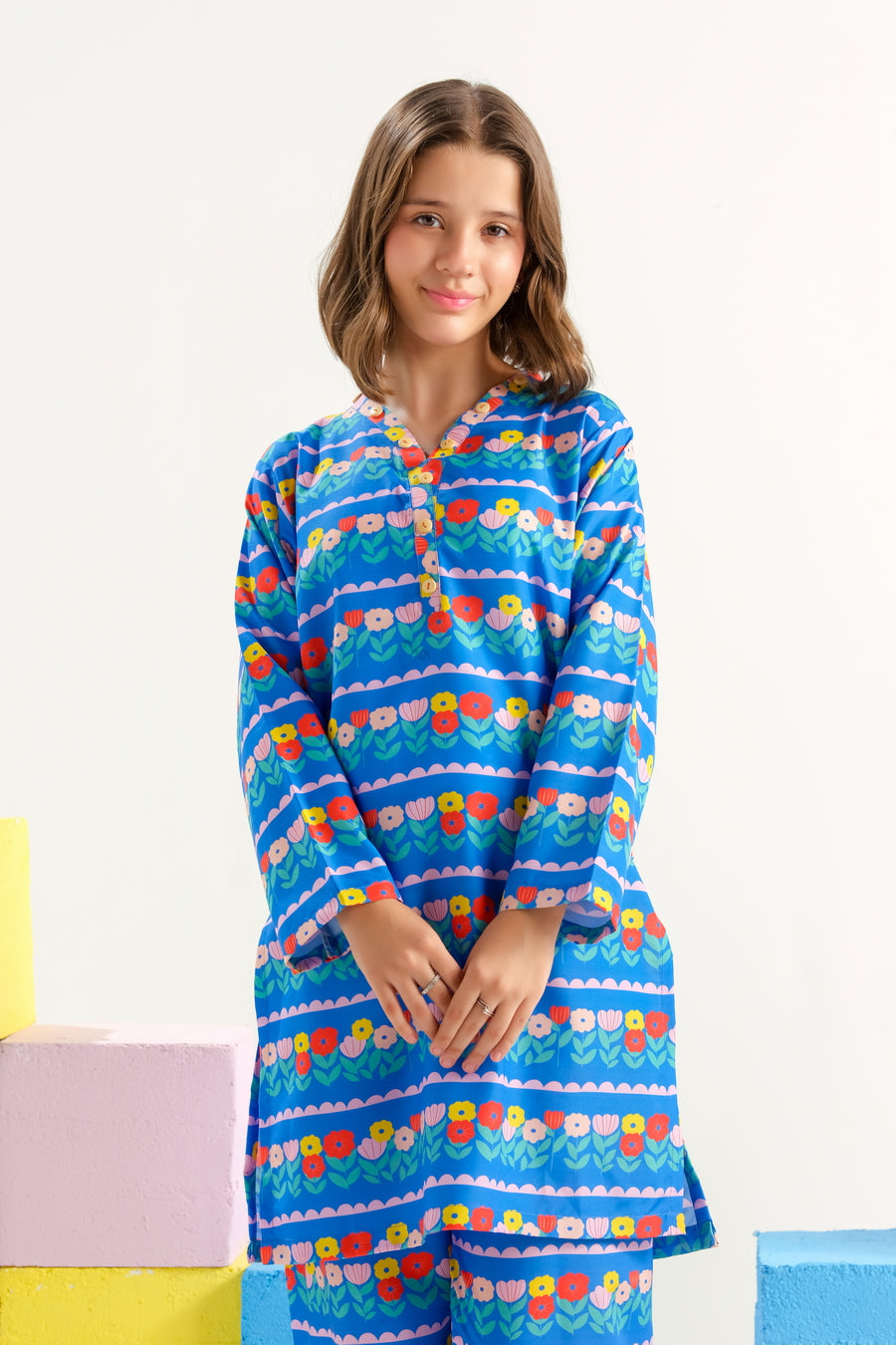 Sprinkles Stitched 2 Piece Summer Co Ord Sets Kids Collection'2025-Azure Carnival Bloom - 2pcs