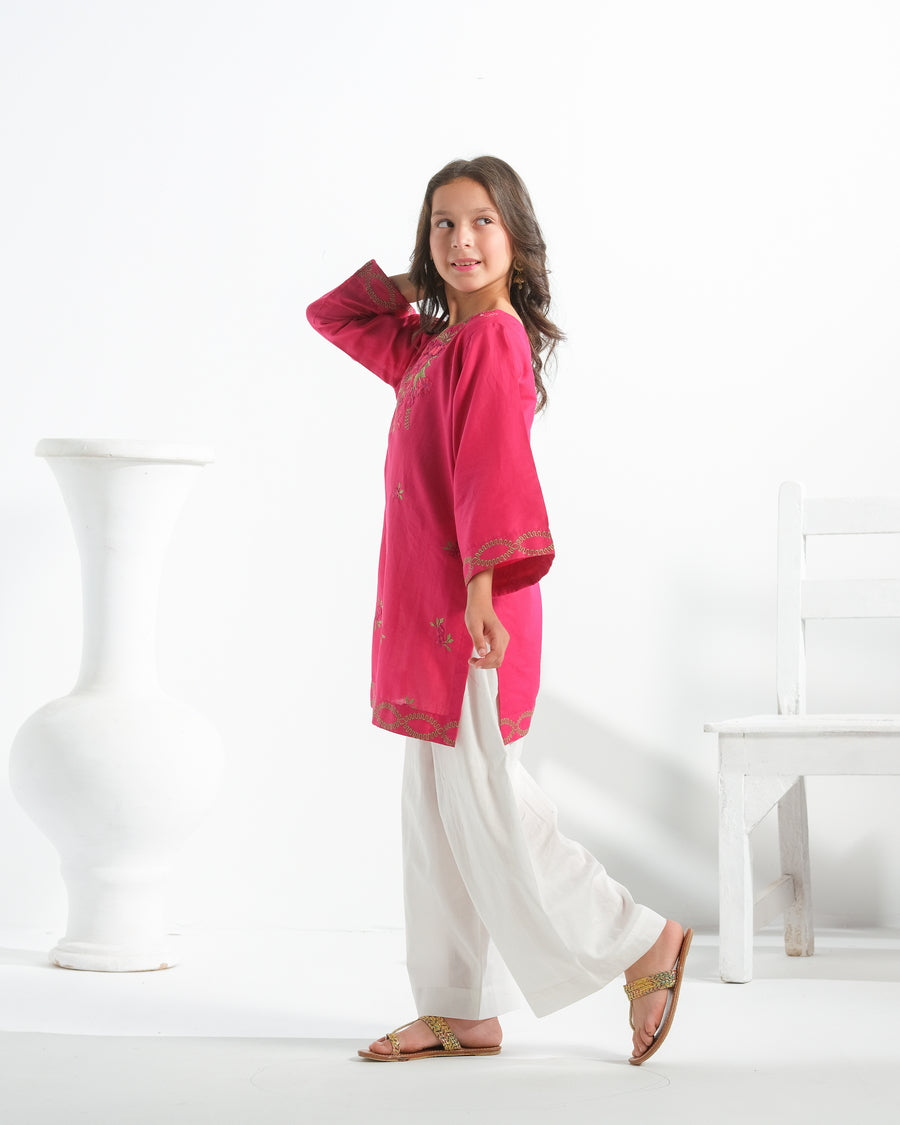 Sprinkles Stitched 1 Piece Summer Shirts Kids Collection'2025-Rosy Radiance - 1pc - Embroidered