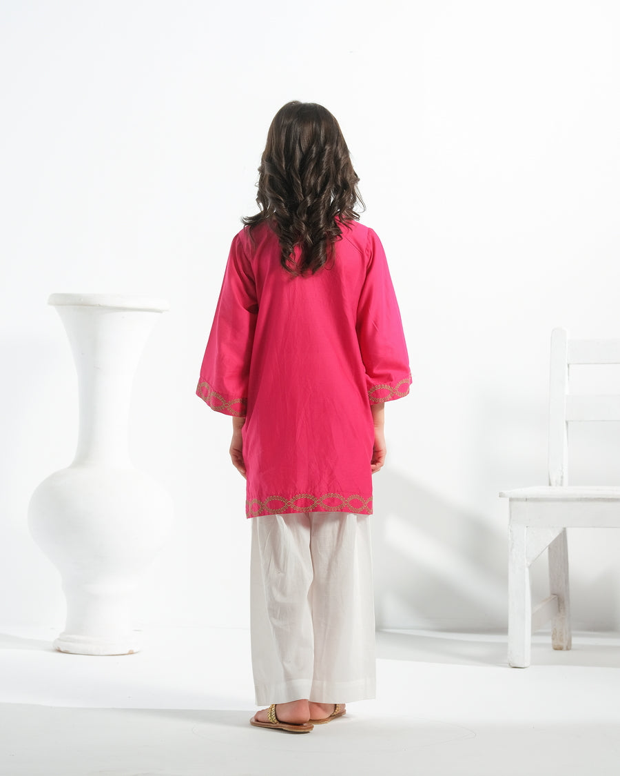Sprinkles Stitched 1 Piece Summer Shirts Kids Collection'2025-Rosy Radiance - 1pc - Embroidered