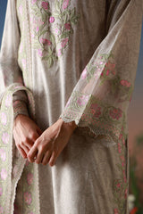 Mirha By Sahar Unstitched 3 Piece Emb Lawn Suit-SS1-26-38-Ivory Petaline