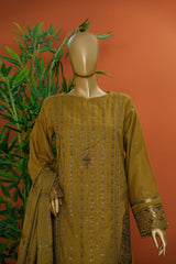 Muse By HZ Stitched 3 Piece Emb Cotton Slub Vol-01 Collection'2025-SSE-101-Olive
