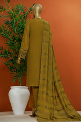 Muse By HZ Stitched 3 Piece Emb Cotton Slub Vol-01 Collection'2025-SSE-101-Olive