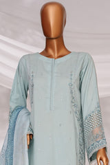Muse By HZ Stitched 3 Piece Emb Self Cotton Jacquard Vol-05 Suit-SSJ-2504-Aqua Blue