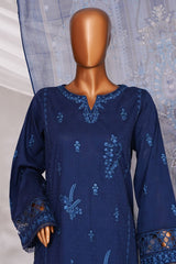 Muse By HZ Stitched 3 Piece Emb Self Cotton Jacquard Vol-05 Suit-SSJ-2505-Midnight Blue