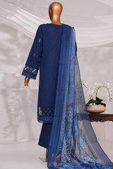 Muse By HZ Stitched 3 Piece Emb Self Cotton Jacquard Vol-05 Suit-SSJ-2505-Midnight Blue