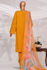 Muse By HZ Stitched 3 Piece Emb Self Cotton Jacquard Vol-05 Suit-SSJ-2506-Mustard