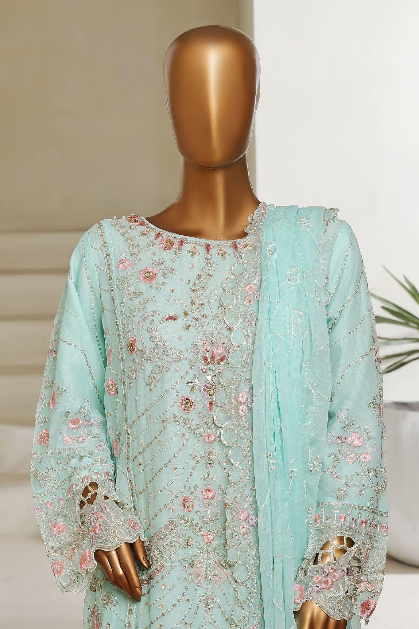 Bin Saeed Stitched 3 Piece Luxury Emb Chiffon Collection'2025-STSC-2151-Sky Blue