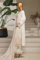 Bin Saeed Stitched 3 Piece Luxury Emb Chiffon & Organza Suit-STSC-2193-Off White