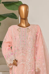 Bin Saeed Stitched 3 Piece Luxury Emb Chiffon & Organza Suit-STSC-2194-Pink
