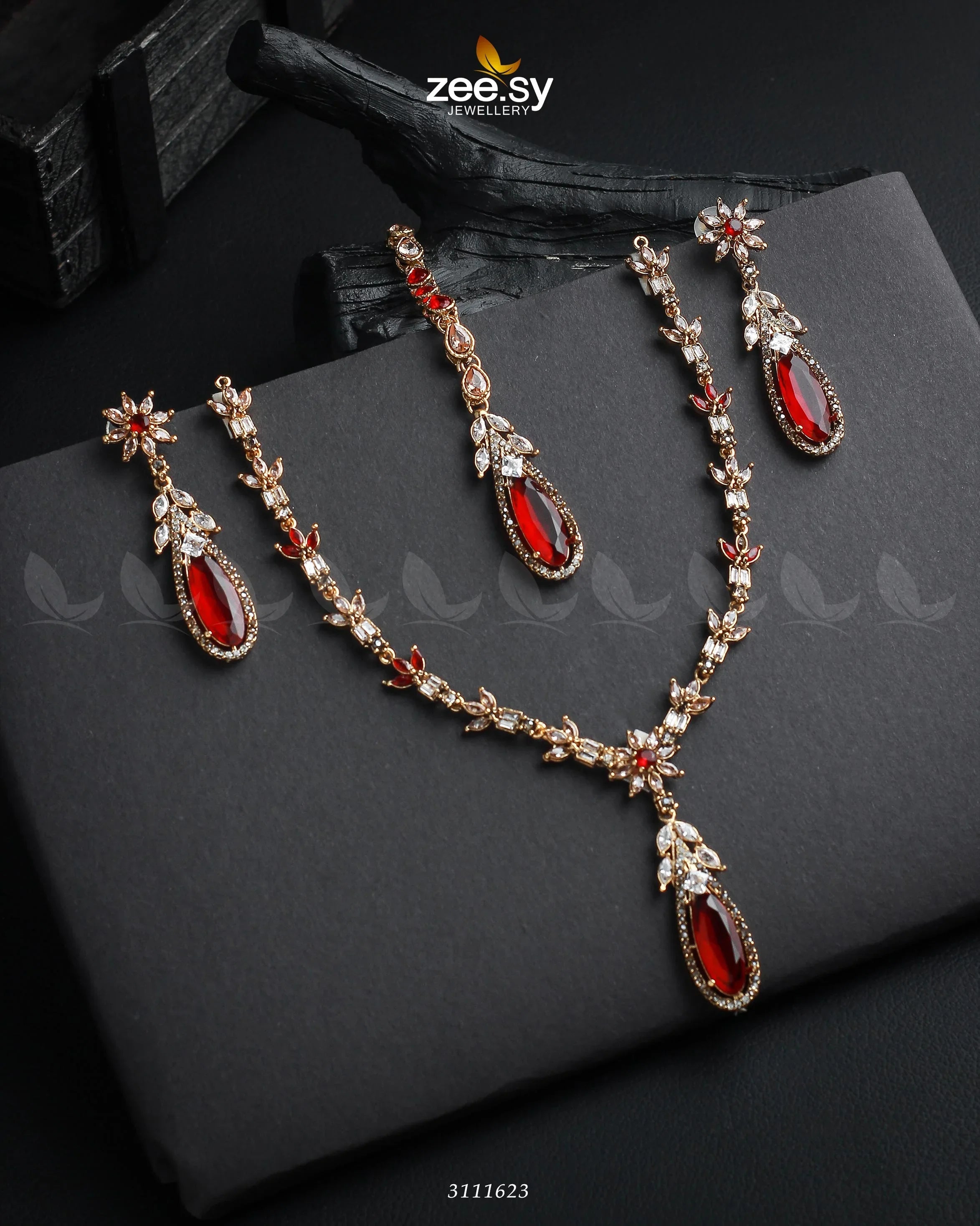 Saba Qamar Necklace Sets Golden Red - Zeesy Jewellery
