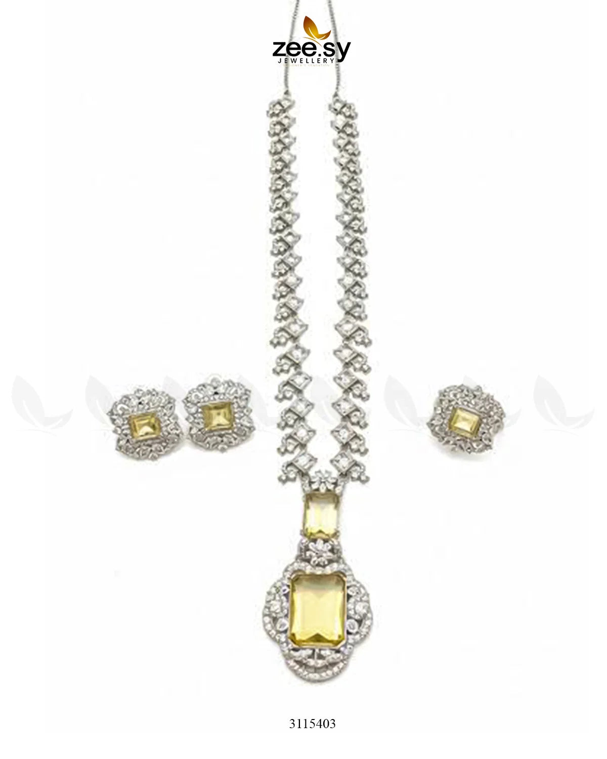 Safina Malla Necklace Set Silver Yellow - Zeesy Jewellery