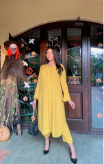 Manahils Stitched Co Ords Tunic V Neck Pleated Yellow Two Pc