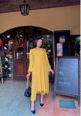 Manahils Stitched Co Ords Tunic V Neck Pleated Yellow Two Pc