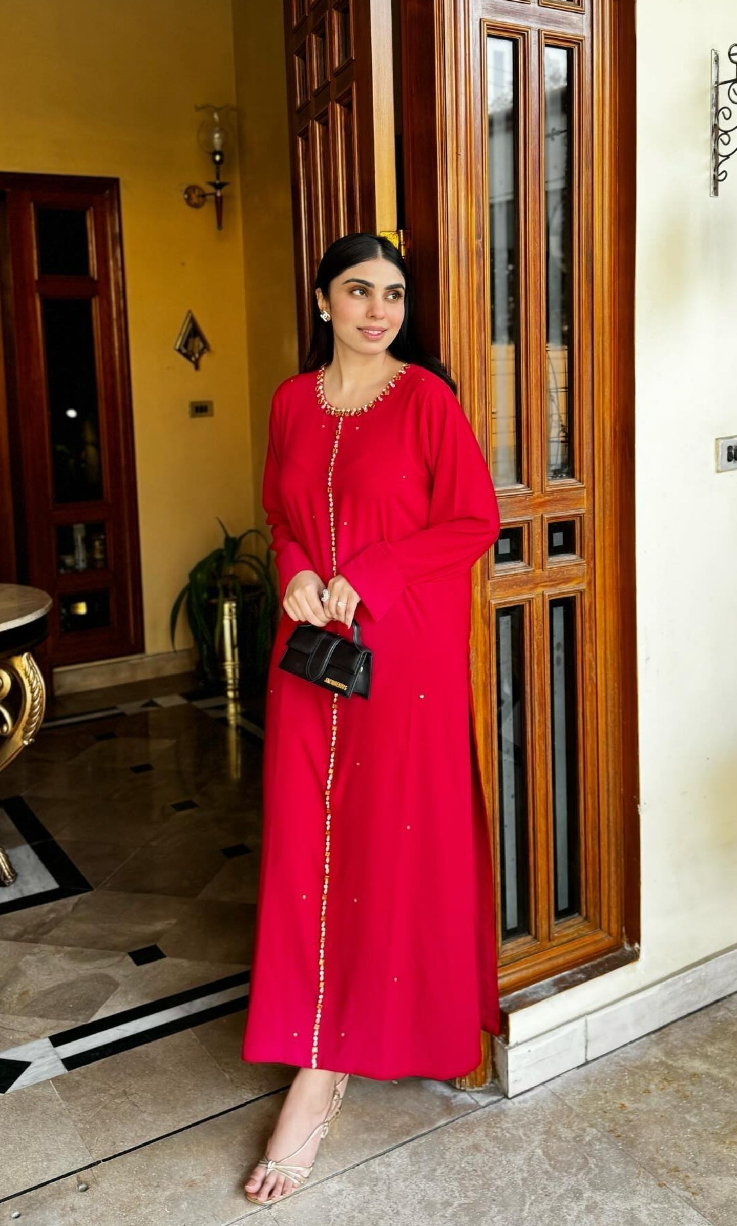 Manahils Stitched Red Embellished Swarovski