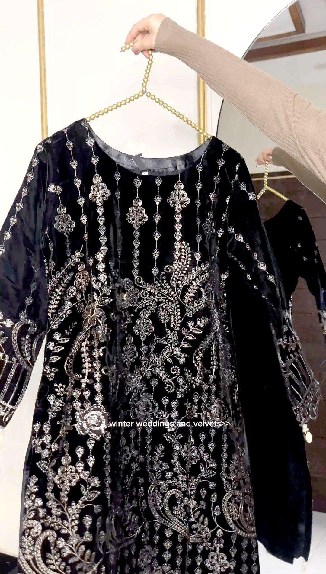 3 PIECE - EMBROIDERED VELVET SUIT 135K - Dressline Fabric