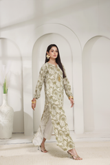 Silk Affair by Madiha Gohar Stitched Summer Suit-Shanghai Leaf Long Shirt
