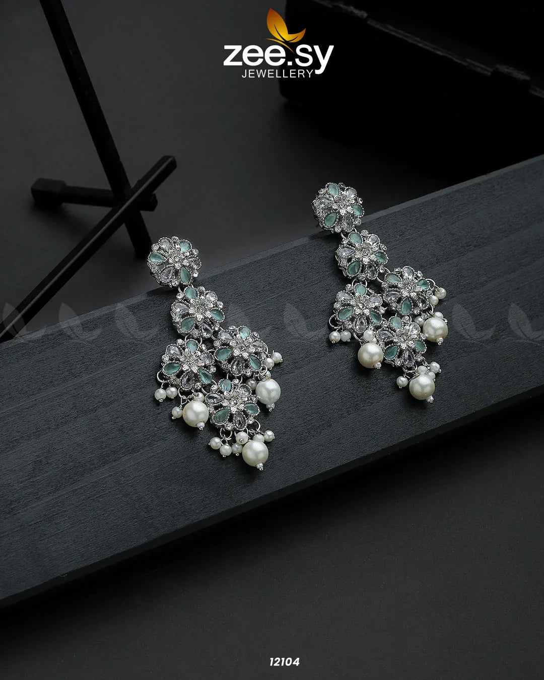 Silver Orchid Earrings Mint Green - Zeesy Jewellery