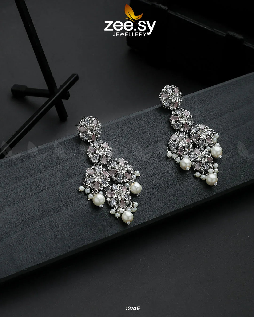Silver Orchid Earrings Mint Pink - Zeesy Jewellery