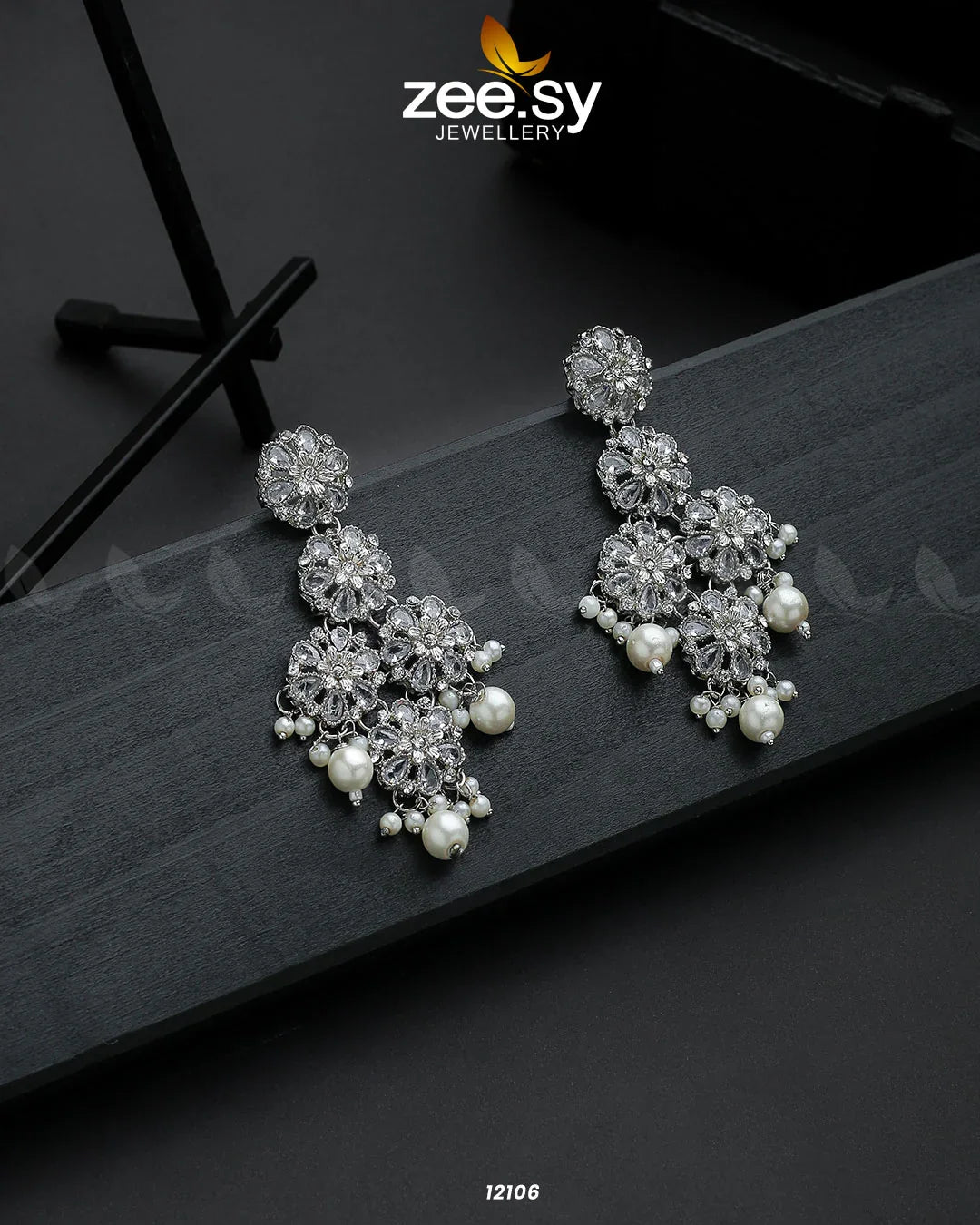 Silver Orchid Earrings White - Zeesy Jewellery