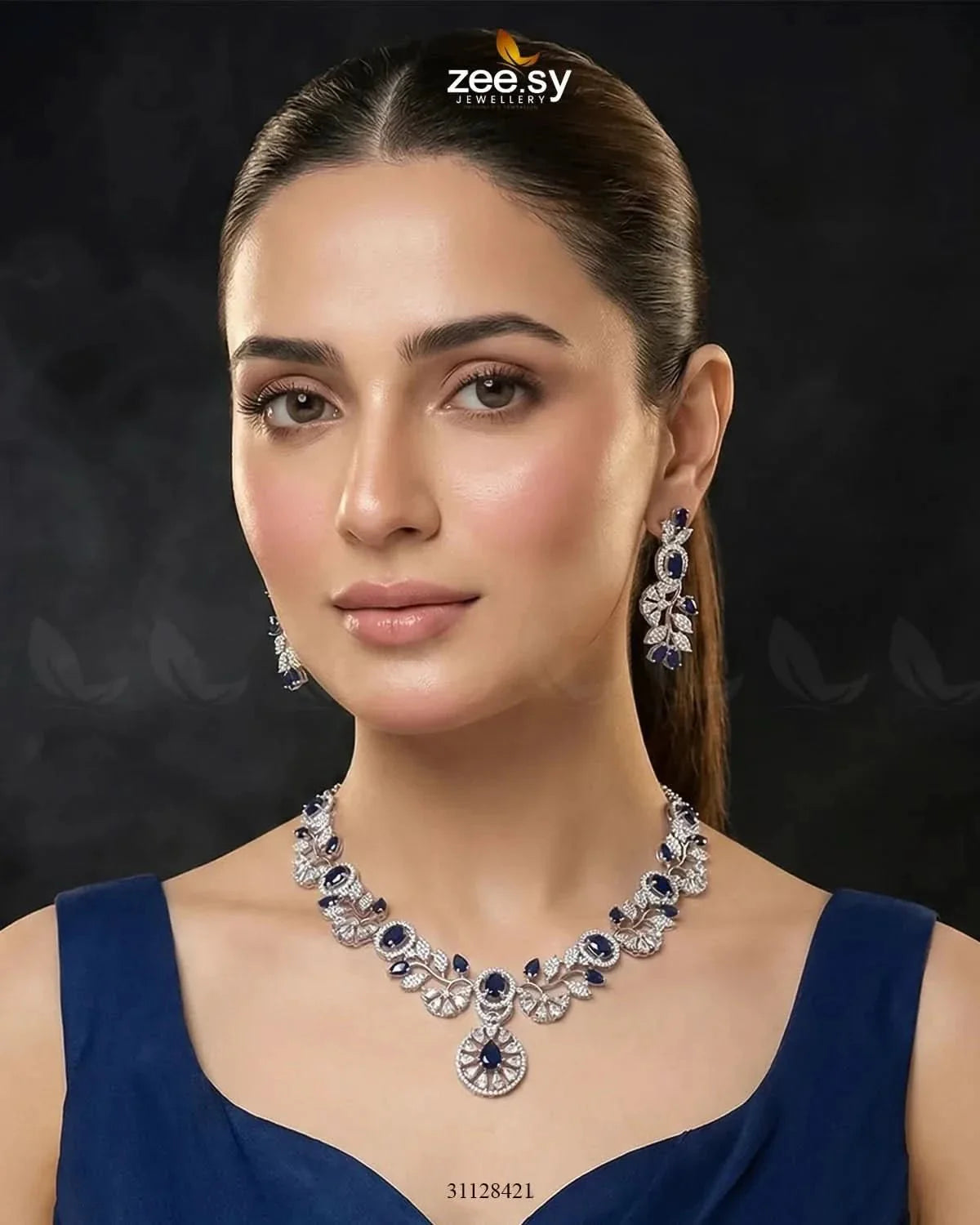 Silver Bold Stone Necklace Set