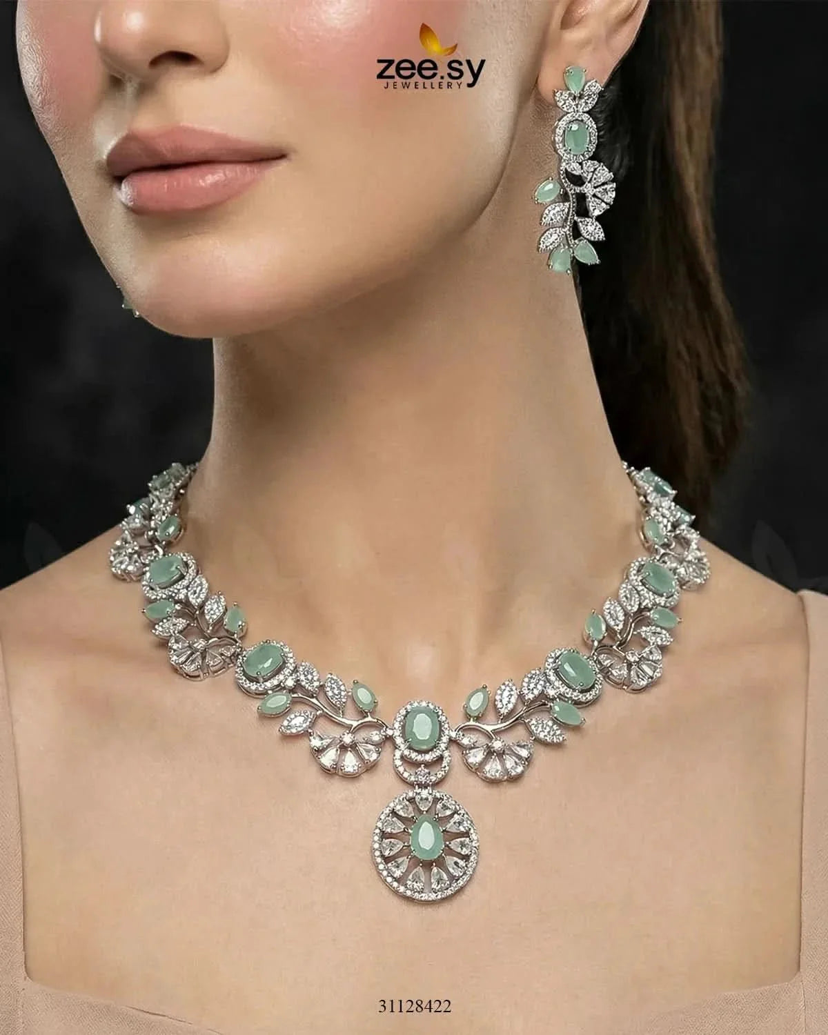 Silver Bold Stone Necklace Set